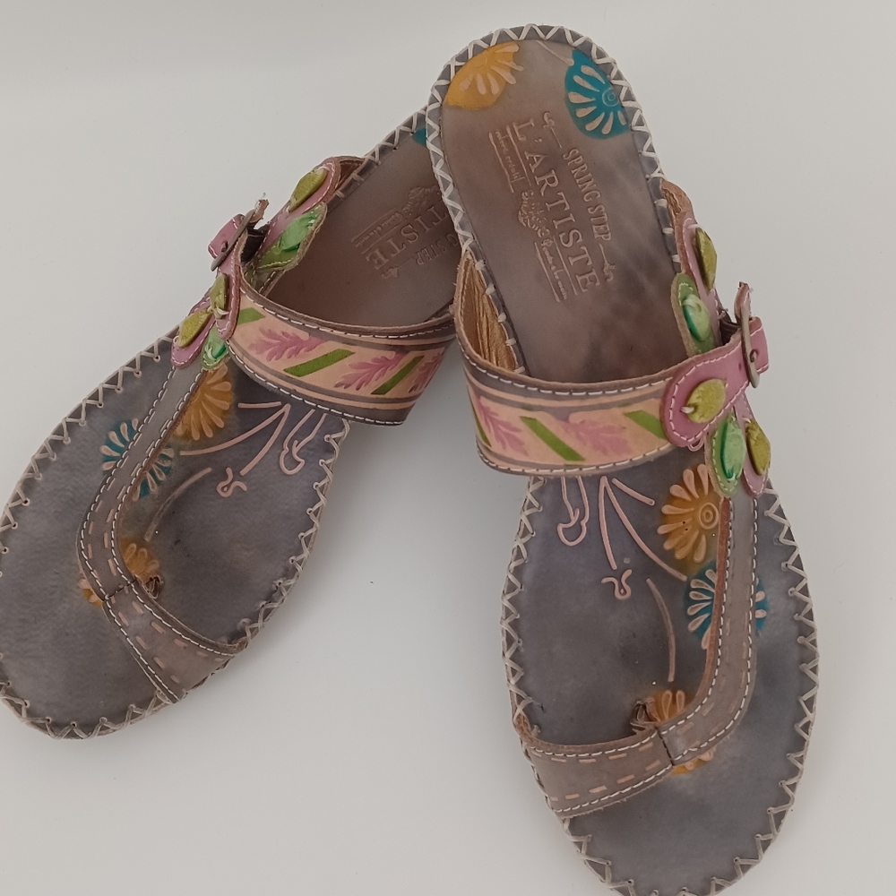 L'Artiste Santorini Leather Sandals Size 8.5 - 9 / EU 39 Gray
